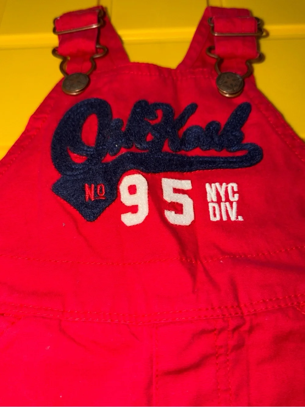 OshKosh B'gosh Bright Red Kids Overalls with Embroidered Chest NWT